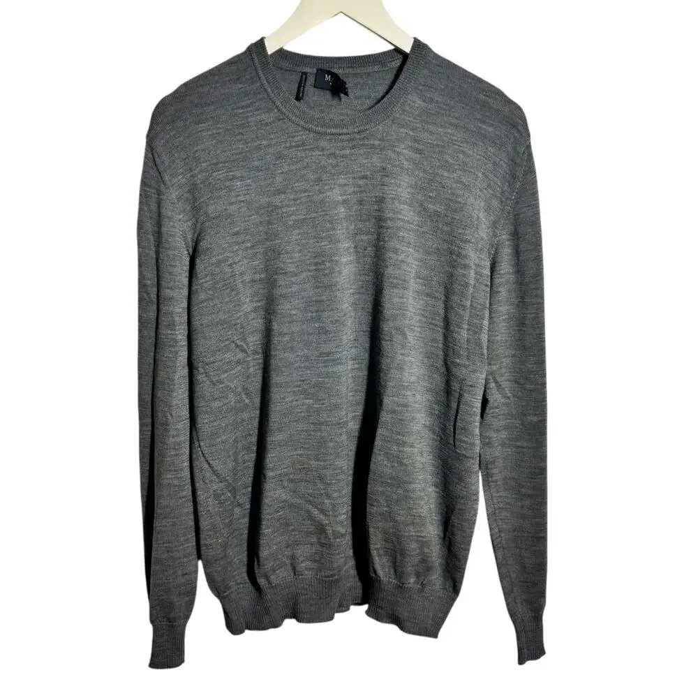 Maerz Muenchen Merino Wool Crew Neck Sweater Men 50 (L) Gray Quite Luxury Preppy